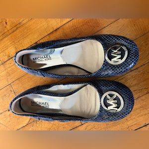 Michael Kors Navy Blue Leather Flats, Size 8